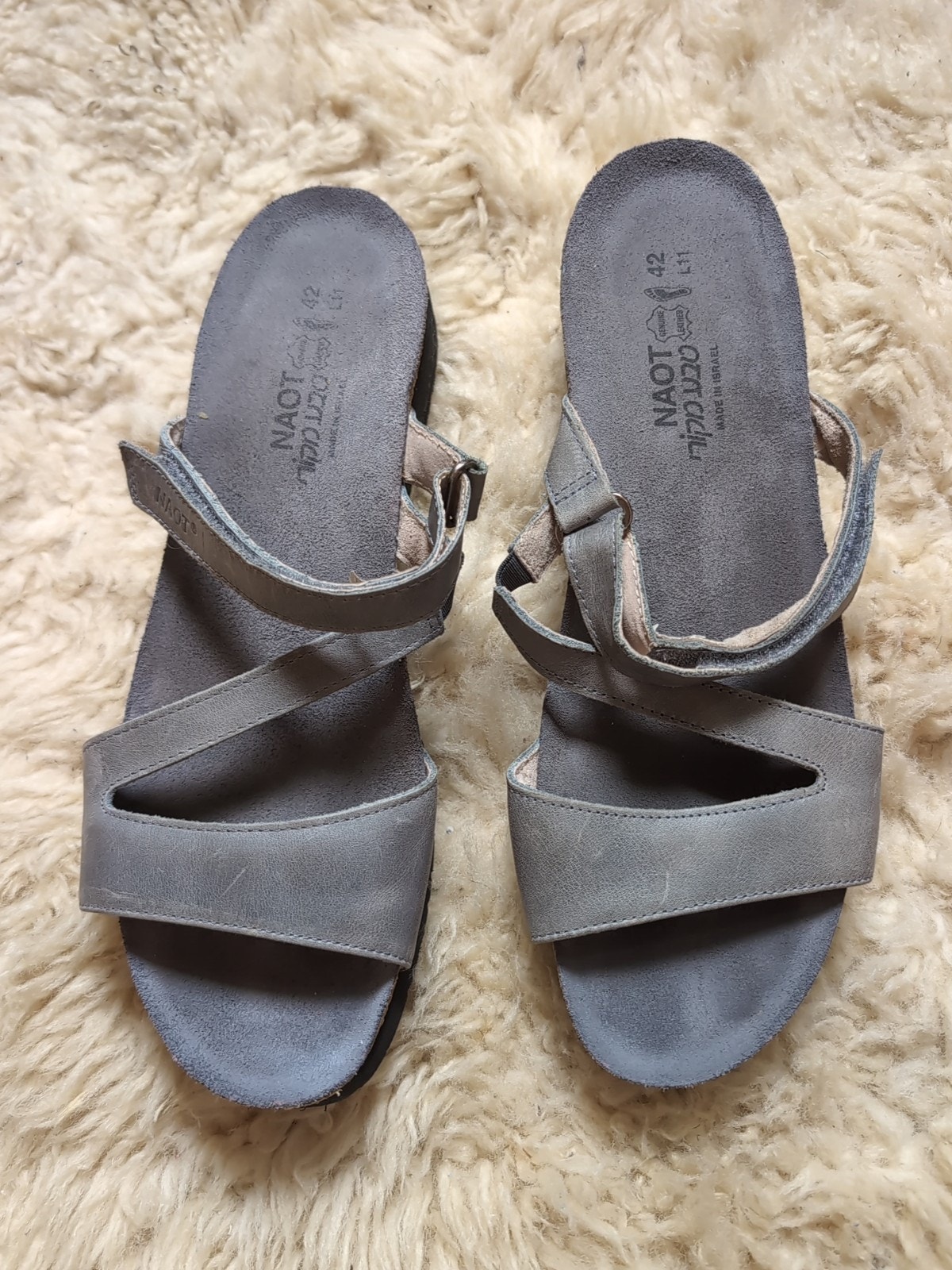 Naot Womens Gabriela Slide Wedge Sandals Size 11 / 42 Gray Nubuck Leather Israel